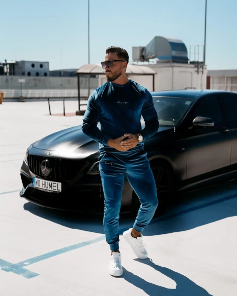 Welurowy komplet męski OLAVOGA HEYDAY morski  – maWer Fashion