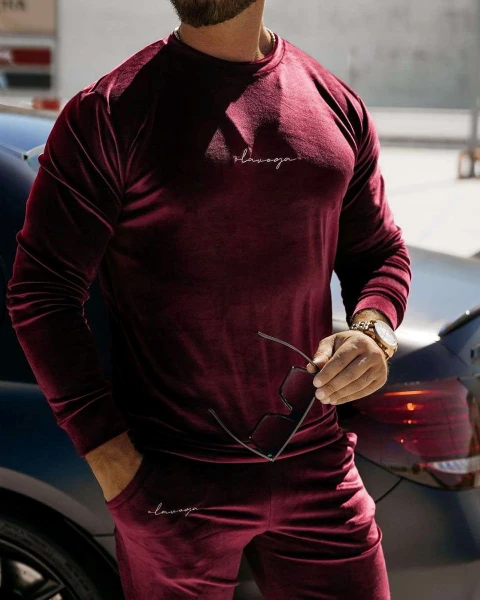 Welurowy komplet męski OLAVOGA HEYDAY bordo - maWer Fashion