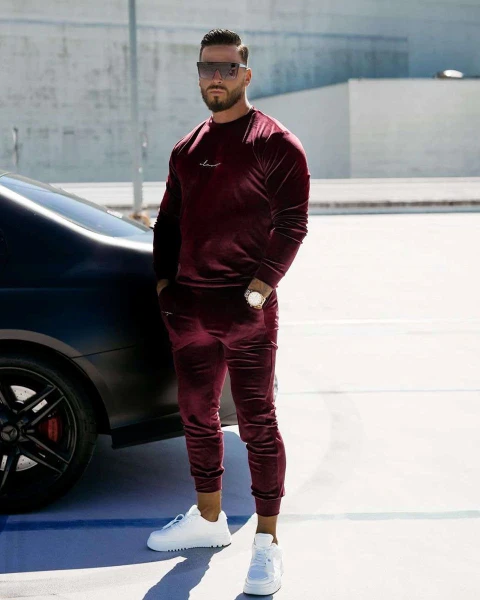 Welurowy komplet męski OLAVOGA HEYDAY bordo - maWer Fashion