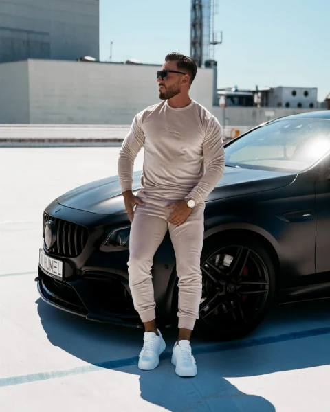 Welurowy komplet męski OLAVOGA HEYDAY beż  – maWer Fashion