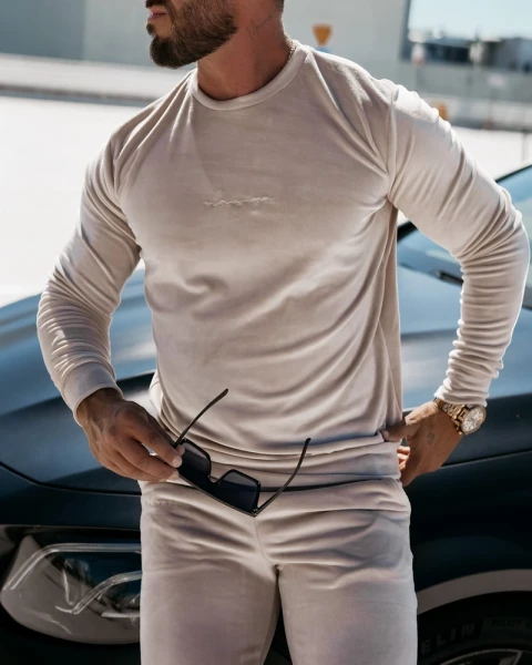 Welurowy komplet męski OLAVOGA HEYDAY beż  – maWer Fashion