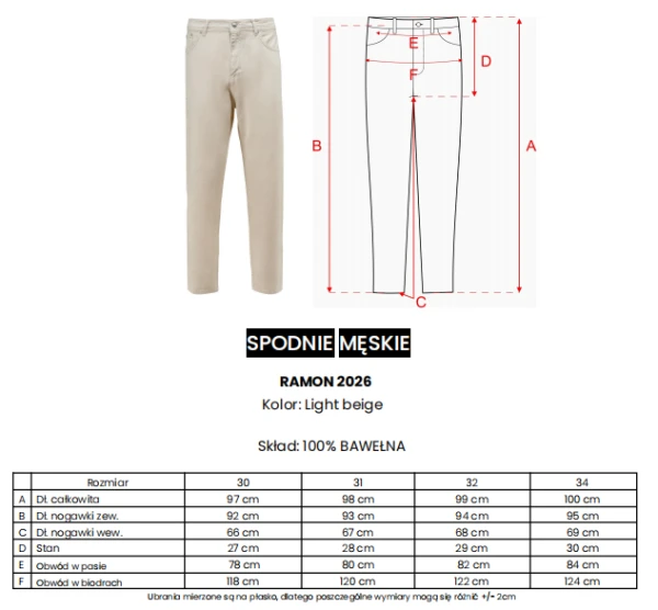Spodnie męskie OLAVOGA RAMON 2026 jasny beż - maWer Fashion