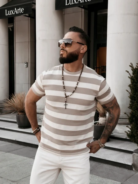 Sweter męski OLAVOGA NEXTO 2026 beżowy - maWer Fashion