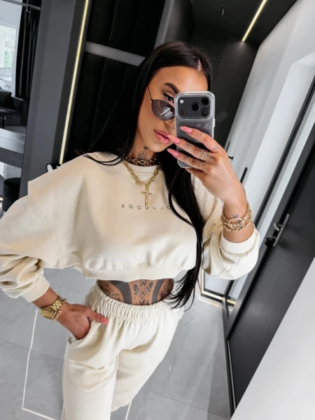 Komplet damski OLAVOGA TRIPSY 2026 kremowy - maWer Fashion