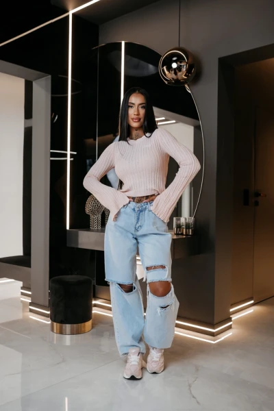 Sweter damski OLAVOGA ZIRRA 2026 pudrowy róż - maWer Fashion