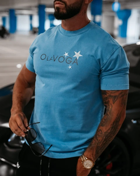 T-shirt męski OLAVOGA GALAXY błękitny - maWer Fashion
