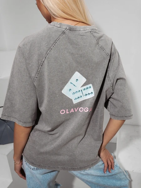 T-shirt damski OLAVOGA TAIST 2026 jasny szary - maWer Fashion
