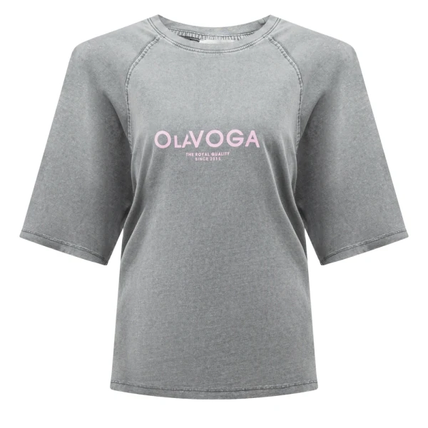 T-shirt damski OLAVOGA TAIST 2026 jasny szary - maWer Fashion