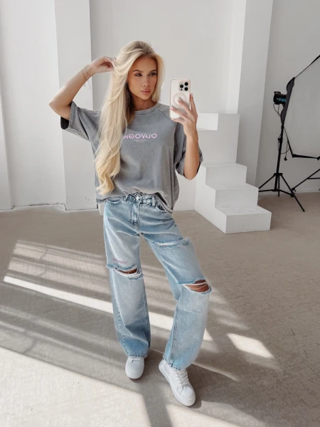 T-shirt damski OLAVOGA TAIST 2026 jasny szary - maWer Fashion
