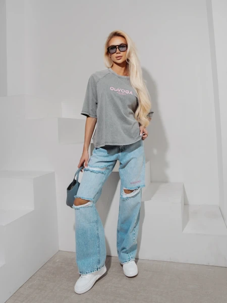 T-shirt damski OLAVOGA TAIST 2026 jasny szary - maWer Fashion