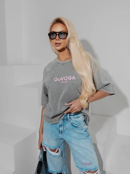 T-shirt damski OLAVOGA TAIST 2026 jasny szary - maWer Fashion