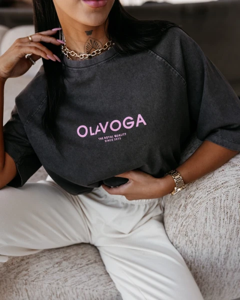T-shirt damski OLAVOGA TAIST 2026 ciemny szary - maWer Fashion