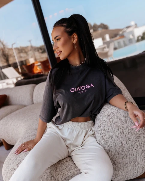 T-shirt damski OLAVOGA TAIST 2026 ciemny szary - maWer Fashion