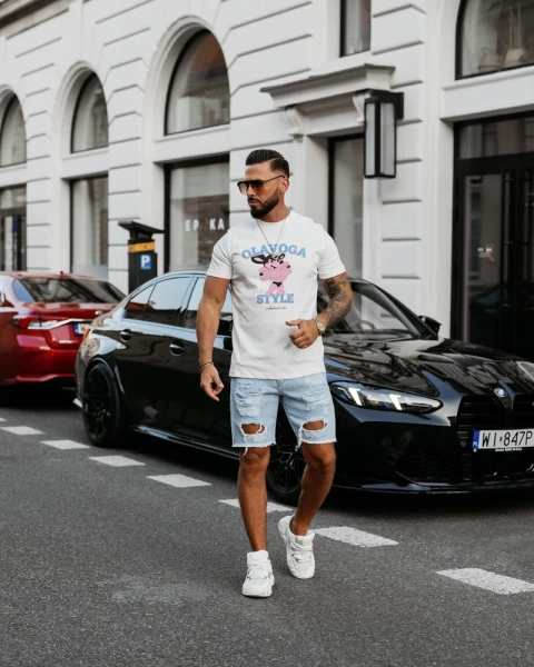 T-shirt męski OLAVOGA COMPRE 2025 ecru - maWer Fashion
