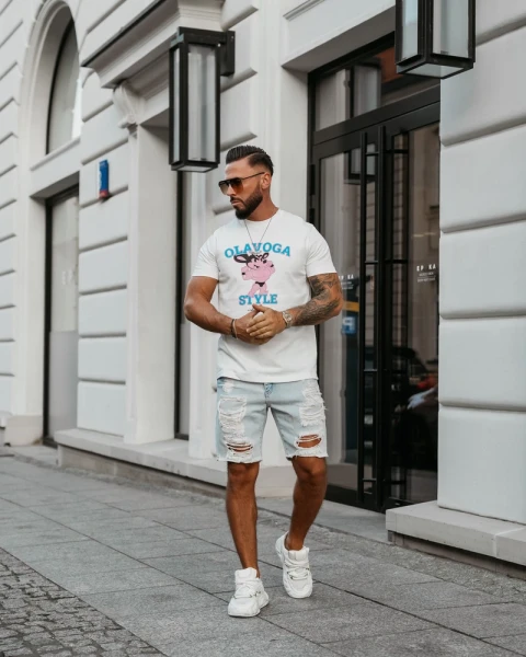 T-shirt męski OLAVOGA COMPRE 2025 ecru - maWer Fashion