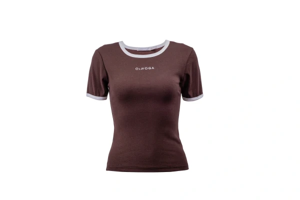 T-shirt damski OLAVOGA GABRIELA 2026 brązowy - maWer Fashion