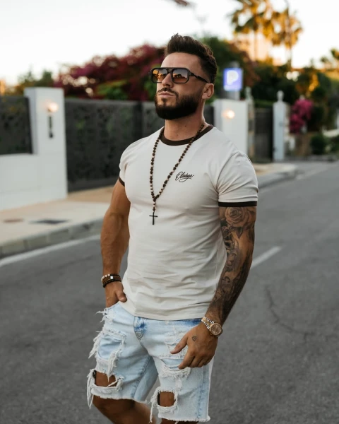 T-shirt męski OLAVOGA VIROO 2026 beżowy - maWer Fashion