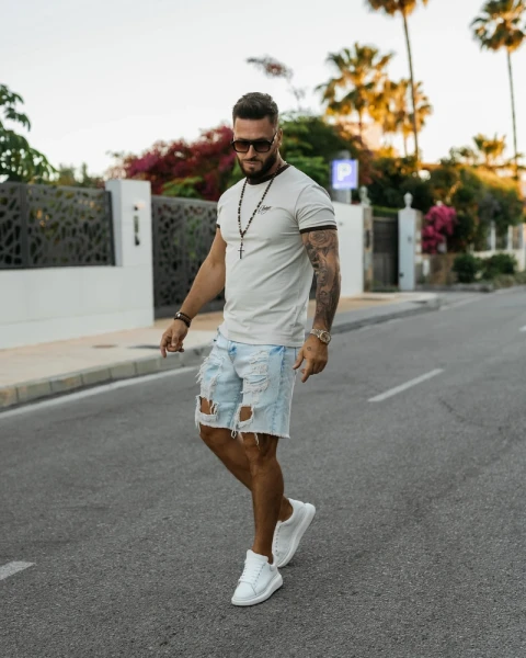 T-shirt męski OLAVOGA VIROO 2026 beżowy - maWer Fashion