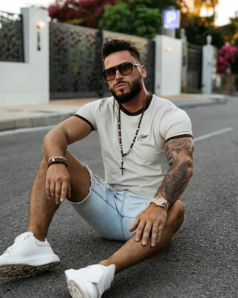 T-shirt męski OLAVOGA VIROO 2026 beżowy - maWer Fashion