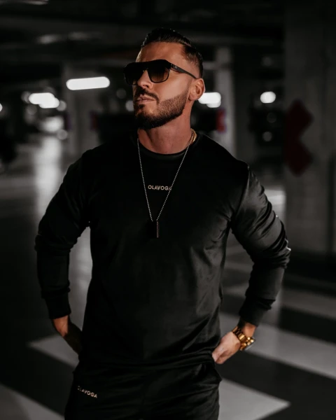 Welurowy komplet męski OLAVOGA VELVET ASH MEN 2025 - czarny - maWer  Fashion