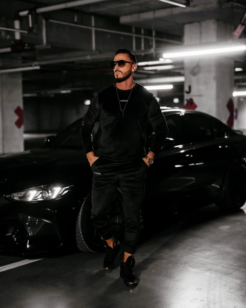 Welurowy komplet męski OLAVOGA VELVET ASH MEN 2025 - czarny - maWer  Fashion