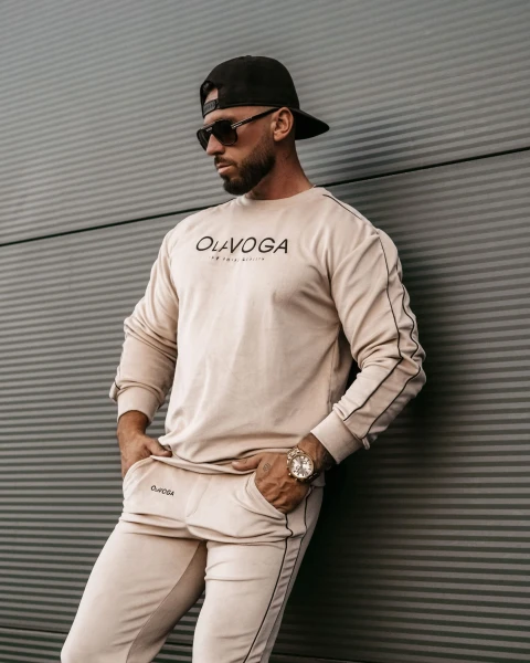 Welurowy komplet męski OLAVOGA DRESSY MEN beż - maWer Fashion