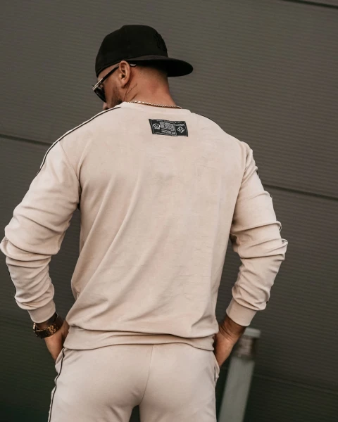 Welurowy komplet męski OLAVOGA DRESSY MEN beż - maWer Fashion