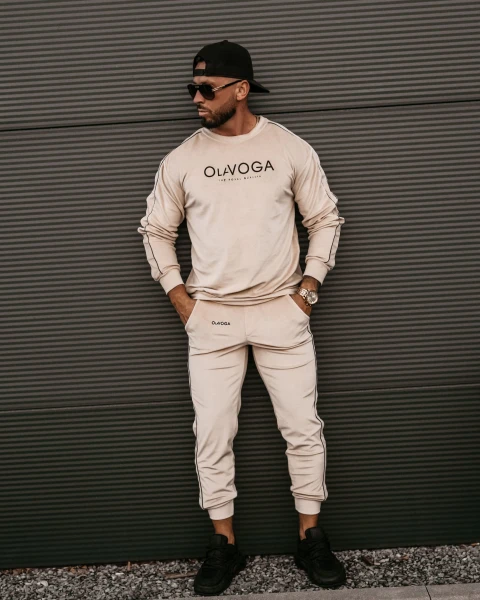 Welurowy komplet męski OLAVOGA DRESSY MEN beż - maWer Fashion