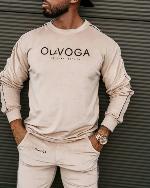 Welurowy komplet męski OLAVOGA DRESSY MEN beż - maWer Fashion