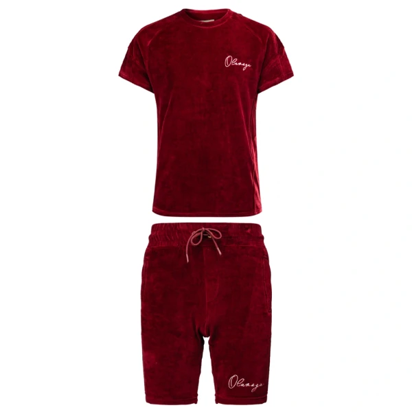Welurowy komplet męski OLAVOGA NIGHT THREAD 2025 bordo - maWer Fashion