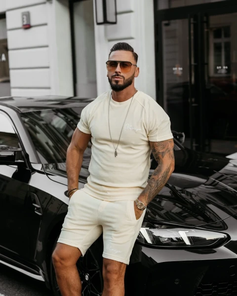 Welurowy komplet męski OLAVOGA NIGHT THREAD 2025 bordo - maWer Fashion