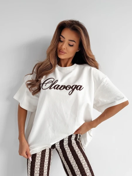 T-shirt damski OLAVOGA AMYRAL 2026 ecru - maWer Fashion