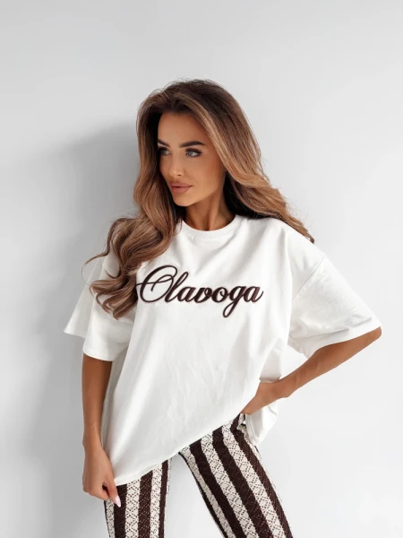 T-shirt damski OLAVOGA AMYRAL 2026 ecru - maWer Fashion