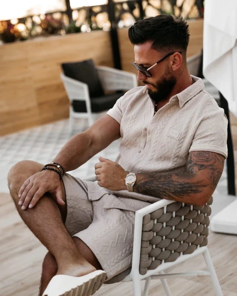 Komplet męski OLAVOGA BANDI 2026 beż - maWer Fashion