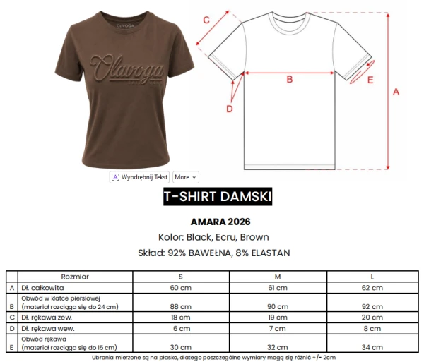 T-shirt damski OLAVOGA AMARA 2026 ecru - maWer Fashion