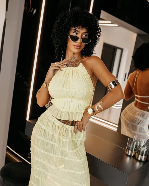 Komplet damski OLAVOGA ANITTA 2026 żółty - maWer Fashion