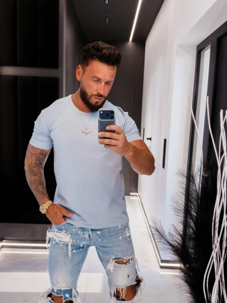 T-shirt męski OLAVOGA FLUOR 2026 niebieski - maWer Fashion