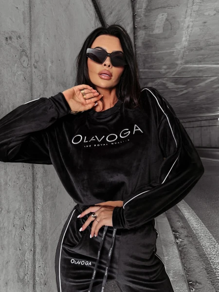 Welurowy komplet damski OLAVOGA DRESSY czarny - maWer Fashion