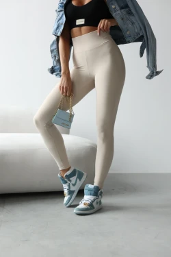 OUTLET Legginsy damskie OLAVOGA LARIX 2025 beżowe - produkt ze skazą 