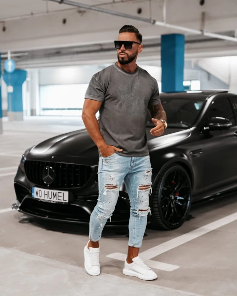T-shirt męski OLAVOGA ETCHER MEN ciemny  szary  - maWer Fashion