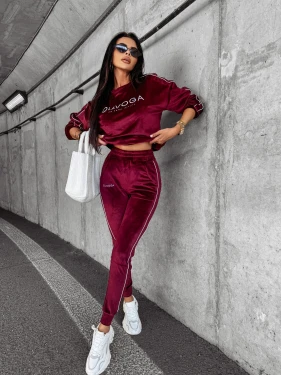 OUTLET Welurowy komplet damski OLAVOGA DRESSY bordo - produkt ze skazą 