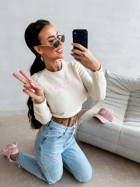 Sweter damski OLAVOGA ZAIO 2026 ecru - maWer Fashion