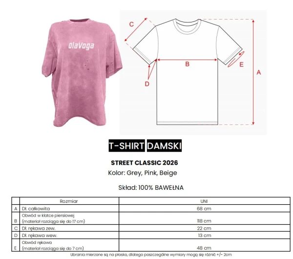 T-shirt damski OLAVOGA STREET CLASSIC 2026 różowy - maWer Fashion