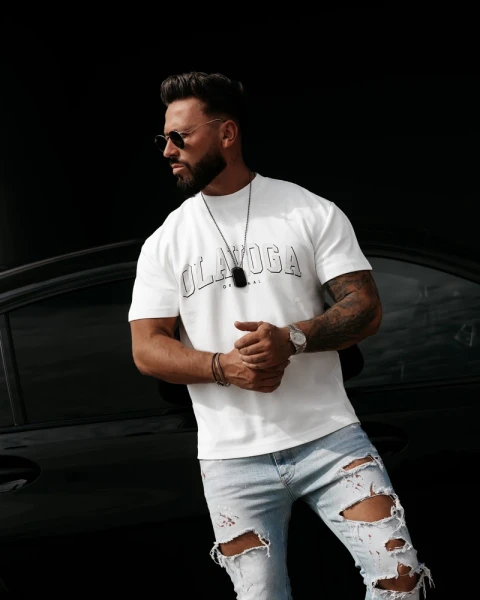 T-shirt męski OLAVOGA GIVENCE 2026 ecru - maWer Fashion