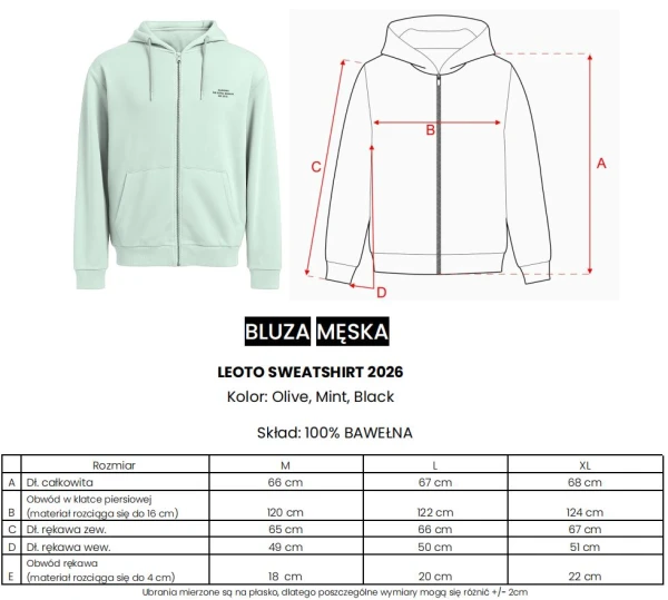 Bluza męska OLAVOGA LEOTO SWEATSHIRT 2026 mięta - maWer Fashion