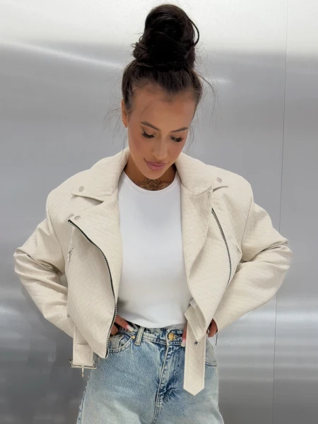 Kurtka damska ramoneska OLAVOGA MARELIA 2026 beżowa - maWer Fashion