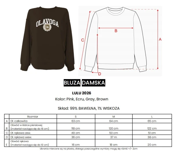Bluza damska OLAVOGA LULU 2026 róż - mawershop