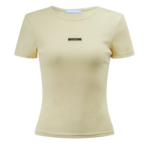T-shirt damski OLAVOGA MOVENA 2026 pastelowy żółty - maWer Fashion