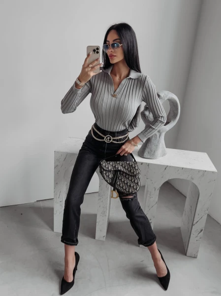 Sweter damski OLAVOGA ANABEL 2023 jasnoszary  - maWer Fashion