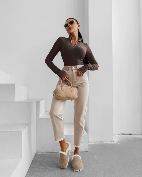 Body damskie OLAVOGA ESSENTIAL RIB 2025 brąz  - maWer Fashion